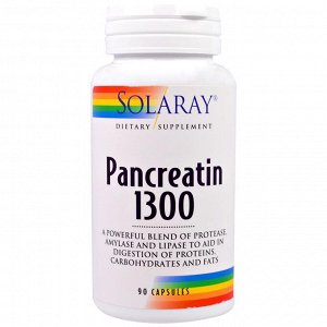Панкреатин Solaray, Панкреатин 1300, 90 капсул. Пищевая добавка.
Эффективная смесь протеазы, амилазы и липазы, помогающая организму усваивать протеины, углеводы и жиры.
Каждая капсула обладает следующ