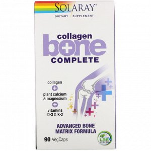 Solaray, Collagen Bone Complete, усовершенствованная формула костной матрицы, 90 капсул с оболочкой из ингредиентов растительног