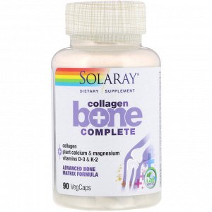 Solaray, Collagen Bone Complete, усовершенствованная формула костной матрицы, 90 капсул с оболочкой из ингредиентов растительног