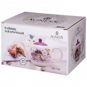 Чайник из доломитовой керамики AGNESS "Лавандовый Шарм", 900 мл – Лёгкость и стиль весны на вашем столе, 1 шт.