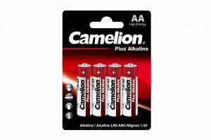 Батарейки пальчиковые АА, Camelion. Plus Alkaline, 4 батарейки в блистере (LR6-BP4, батарейка,1.5В)