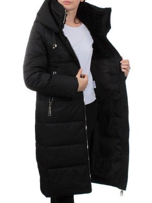 23-636 BLACK Пальто зимнее женское (холлоффайбер 150 гр., искусственная дубленка)