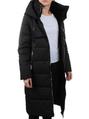 23-636 BLACK Пальто зимнее женское (холлоффайбер 150 гр., искусственная дубленка)