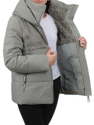 23-696 OLIVE Куртка зимняя женская (холлоффайбер 150 гр., искусственная дубленка)