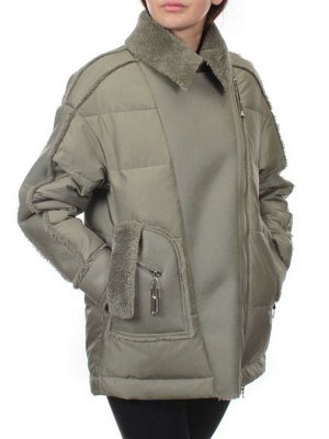 902 GRAY/GREEN Куртка зимняя облегченная женская (холлоффайбер 150 гр., искусственная дубленка)