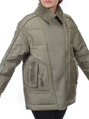 902 GRAY/GREEN Куртка зимняя облегченная женская (холлоффайбер 150 гр., искусственная дубленка)