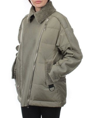 902 GRAY/GREEN Куртка зимняя облегченная женская (холлоффайбер 150 гр., искусственная дубленка)