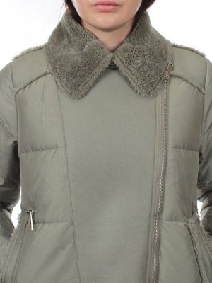 033 GRAY/GREEN Куртка зимняя облегченная женская (холлоффайбер 150 гр., искусственная дубленка)