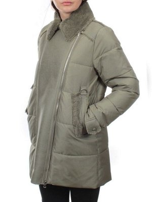 033 GRAY/GREEN Куртка зимняя облегченная женская (холлоффайбер 150 гр., искусственная дубленка)