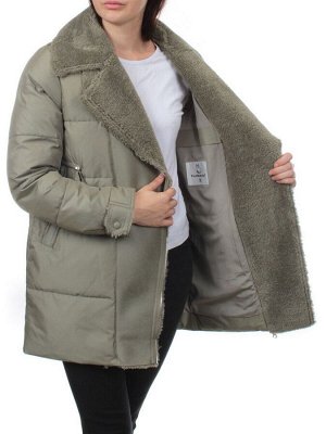 033 GRAY/GREEN Куртка зимняя облегченная женская (холлоффайбер 150 гр., искусственная дубленка)