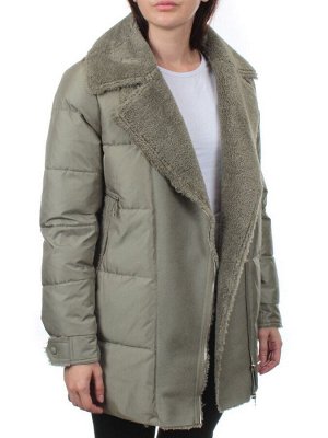 033 GRAY/GREEN Куртка зимняя облегченная женская (холлоффайбер 150 гр., искусственная дубленка)
