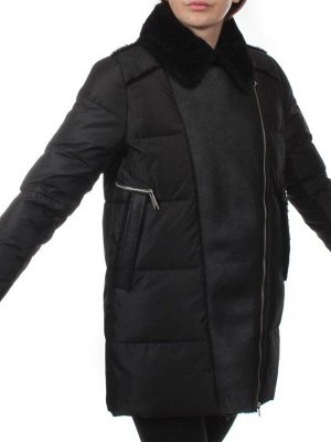 033 BLACK Куртка зимняя облегченная женская (холлоффайбер 150 гр., искусственная дубленка)