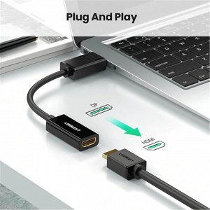 Адаптер переходник (конвертер сигнала) Dispalyport - HDMI 4K*2K@30Hz (MM137) Ugreen