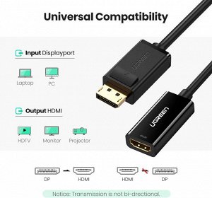 Адаптер переходник (конвертер сигнала) Dispalyport - HDMI 4K*2K@30Hz (MM137) Ugreen