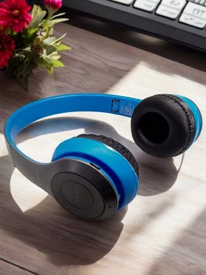Наушники накладные беспроводные, FM, MP3, микрофон, Синие, Коробка. ERGOLUX ELX-BTHP01-C06