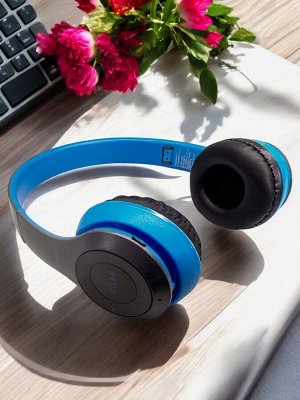 Наушники накладные беспроводные, FM, MP3, микрофон, Синие, Коробка. ERGOLUX ELX-BTHP01-C06
