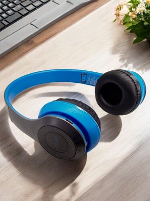 Наушники накладные беспроводные, FM, MP3, микрофон, Синие, Коробка. ERGOLUX ELX-BTHP01-C06