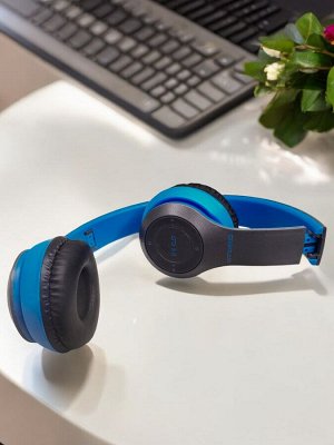 Наушники накладные беспроводные, FM, MP3, микрофон, Синие, Коробка. ERGOLUX ELX-BTHP01-C06