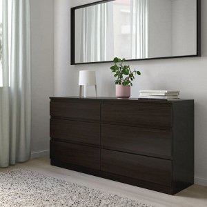 KULLEN, Комод с 6 выдвижными ящиками, черно-коричневый, 140х72 см