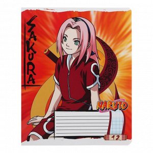 Тетрадь 12 листов в клетку Naruto, обложка мелованный картон
