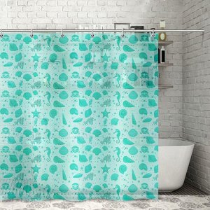 Штора для ванной комнаты «Ракушки», 180x180 см, полиэтилен, цвет зелёный