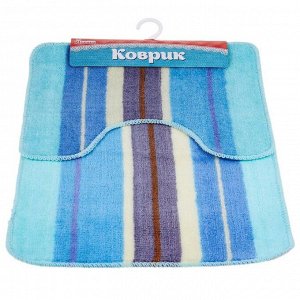 Набор ковриков для ванны и туалета Доляна «Полоски», 2 шт: 35?45, 45?70 см, цвет голубой