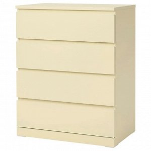 MALM, Комод с 4 выдвижными ящиками, желтый, 80х100 см