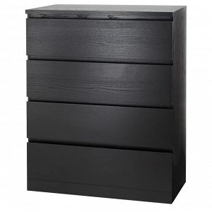 MALM, Комод с 4 выдвижными ящиками, черно-коричневый, 80х100 см