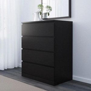 MALM, Комод с 4 выдвижными ящиками, черно-коричневый, 80х100 см