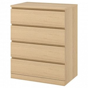 MALM, Комод с 4 выдвижными ящиками, облицованный белым мореным дубом, 80х100 см