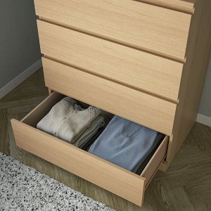 MALM, Комод с 4 выдвижными ящиками, облицованный белым мореным дубом, 80х100 см