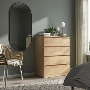 MALM, Комод с 4 выдвижными ящиками, облицованный белым мореным дубом, 80х100 см