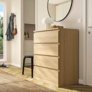 MALM, Комод с 4 выдвижными ящиками, облицованный белым мореным дубом, 80х100 см