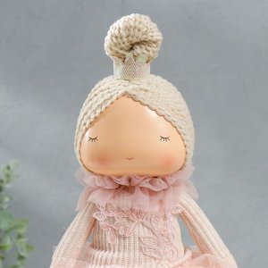 Интерьерная кукла текстильная «Малышка-принцесса в розовом платье, с медведем», 37.5x15x18.5 см