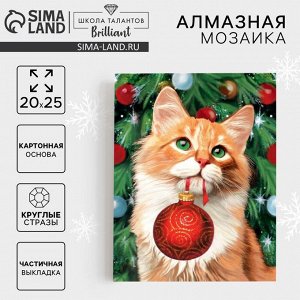 Алмазная мозаика на новый год с частичным заполнением «Рыжий кот», 20x25 см, набор для творчества