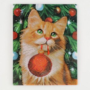 Алмазная мозаика на новый год с частичным заполнением «Рыжий кот», 20x25 см, набор для творчества