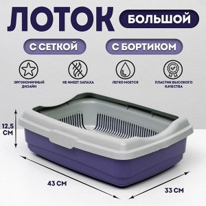 Лоток большой с сеткой и бортиком Atlantis "Стандарт", 43 х 33 х 12,5 см, фиолетовый.