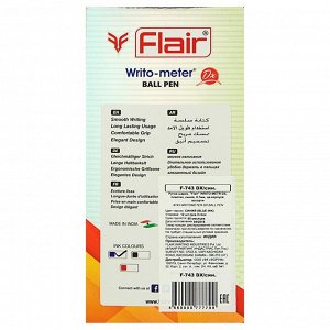 Ручка шариковая Flair Writo-Meter DX узел-игла 0.6, (длина письма 10 км), шкала на стержне, синий