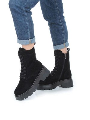 04-M2-1376 BLACK Ботинки зимние женские (натуральная замша, натуральный мех)