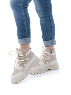 04-A803-2M BEIGE Ботинки зимние женские (натуральная кожа, натуральная замша и натуральная шерсть)