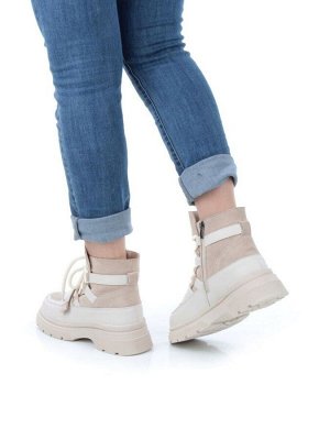 04-A803-2M BEIGE Ботинки зимние женские (натуральная кожа, натуральная замша и натуральная шерсть)