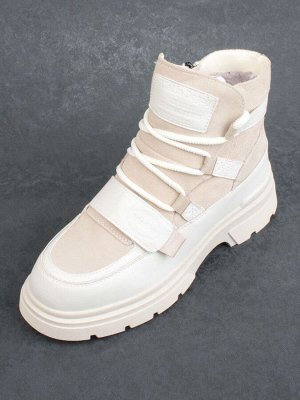 04-A803-2M BEIGE Ботинки зимние женские (натуральная кожа, натуральная замша и натуральная шерсть)