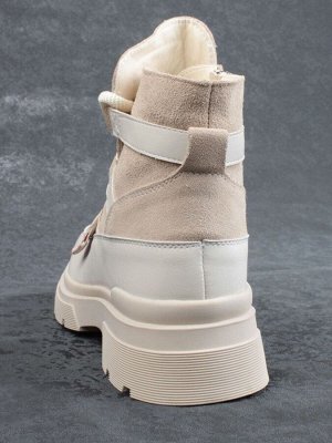 04-A803-2M BEIGE Ботинки зимние женские (натуральная кожа, натуральная замша и натуральная шерсть)
