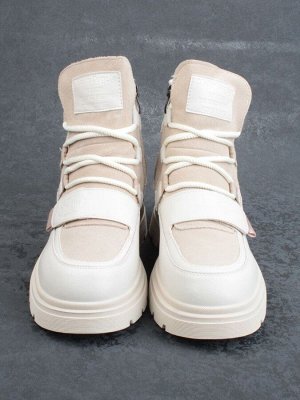 04-A803-2M BEIGE Ботинки зимние женские (натуральная кожа, натуральная замша и натуральная шерсть)