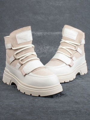 04-A803-2M BEIGE Ботинки зимние женские (натуральная кожа, натуральная замша и натуральная шерсть)