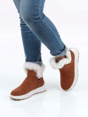 10-M7 BROWN Ботинки зимние женские (натуральная замша, нат.мех и шерсть)