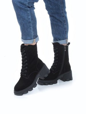 04-M2-5123 BLACK Ботинки зимние женские (натуральная замша, натуральный мех)