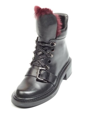 01-H001-3637-N380K BLACK Ботинки демисезонные женские (натуральная кожа, байка)