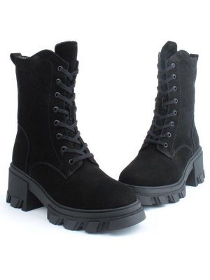 04-M2-5123 BLACK Ботинки зимние женские (натуральная замша, натуральный мех)