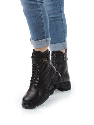 04-M2-592 BLACK Ботинки зимние женские (натуральная кожа, натуральный мех)